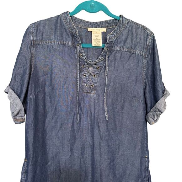 Philosophy Tencel Lyocell Dark Wash Chambray Denim Blue Mini Dress Size Medium - Picture 3 of 12